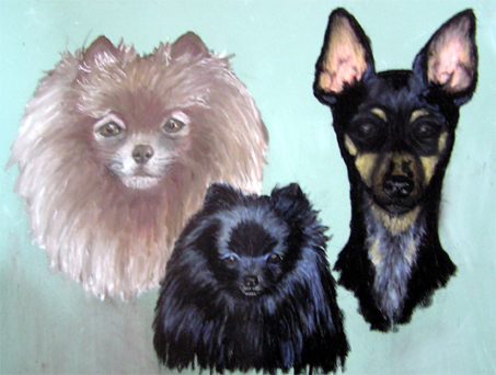 Meko Binka Jacquay three dog pastel pet portrait by fine artist Donna Aldrich-Fontaine